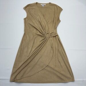 Tommy Bahama Clara Faux‎ Wrap Dress Womens Medium Tan Salina Sands Faux Suede